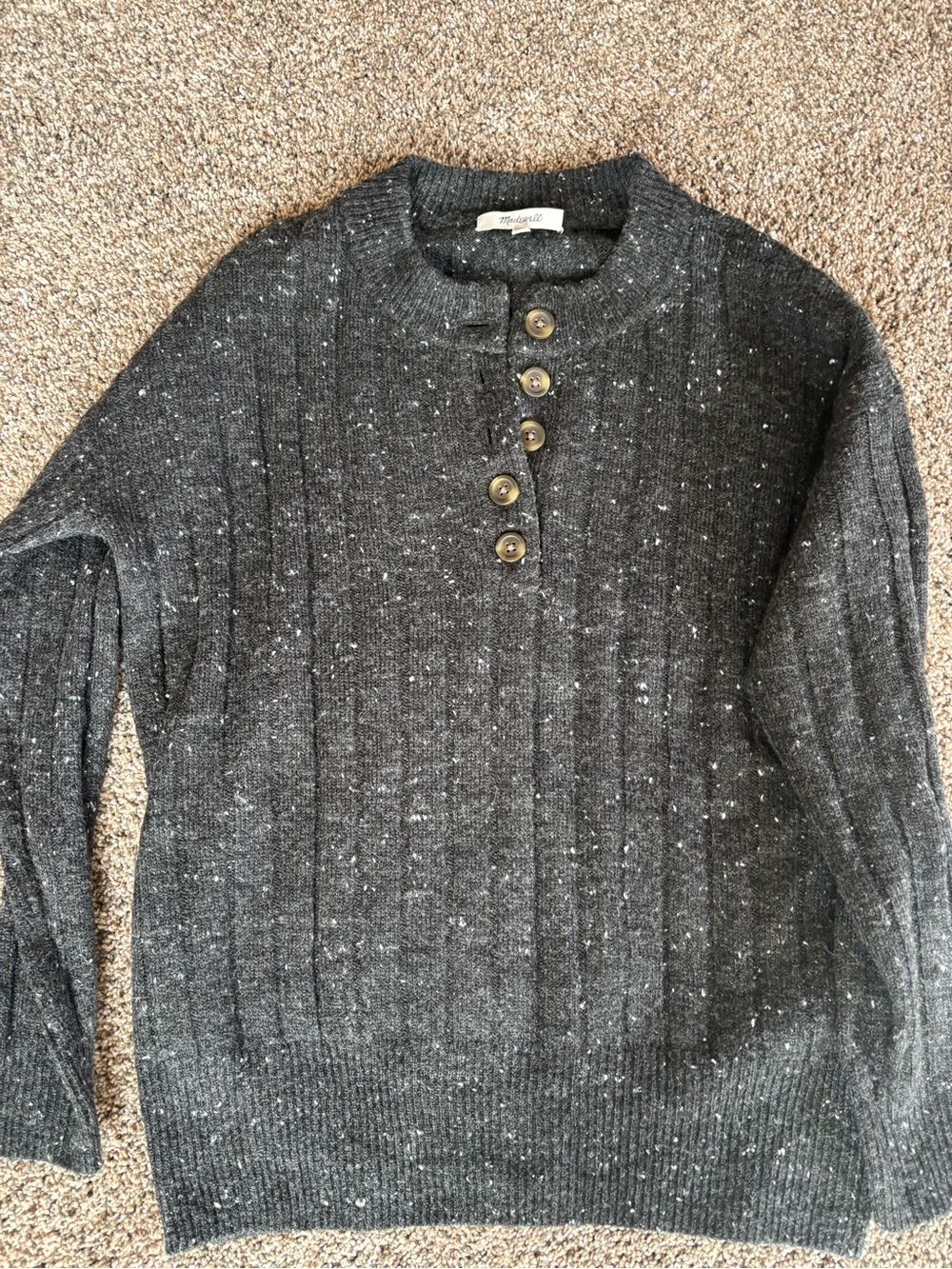 Madewell Grey Speckled Knit Henley Sweater with Buttons